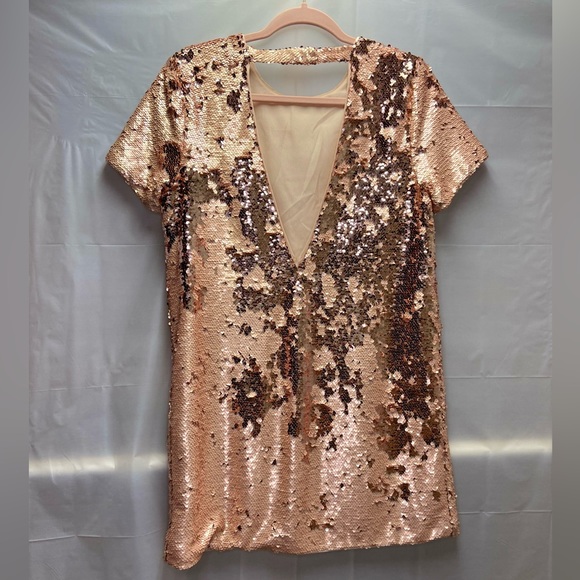 Rose Gold Sequin T-Shirt Dress -M - Picture 7 of 13